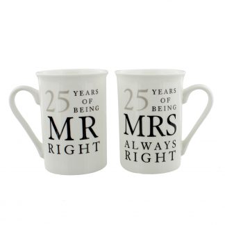 25 Years of Mr & Mrs Right Silver Anniversary Mug Gift Set - WG67725