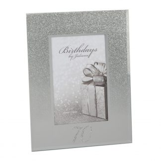 Gorgeous 4" x 6" 60th birthday mirror glass photo frame from the Birthday's by Juliana gift collection. The perfect keepsake birthday gift featuring a glass mirrored frame, embellished with silver glitter and has the number '60' below the picture.