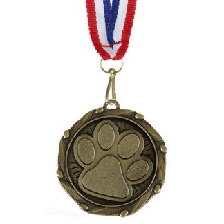 45mm Embossed Dog Paw Medal with Ribbon