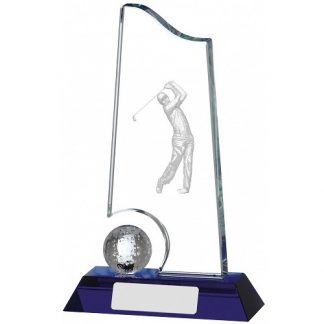 *NEW* Golf Glass Award with Blue Base – 3 Sizes - GLG88