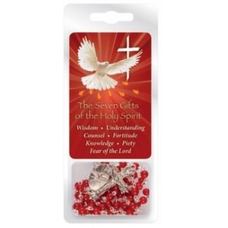 Confirmation Red Acrylic Rosary Beads with Prayer Card