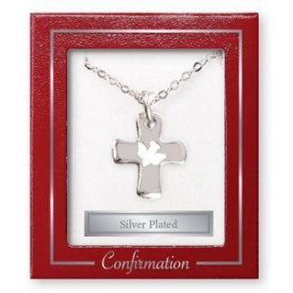 Silver Plated Confirmation Dove and Cross Necklace