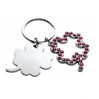 *ENGRAVED FREE WITH NAME* Pink Diamante Clover Keyring
