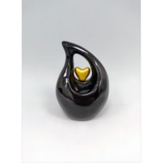 Black & Gold Teardrop Miniature Keepsake Urn with Heart - DF1023M