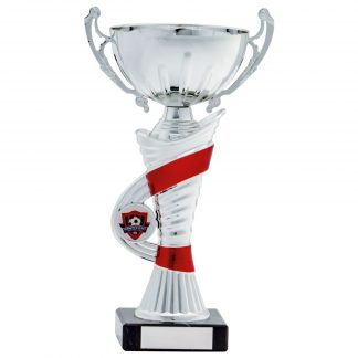 Silver and Red Cup Trophy with Own Logo - 6 Sizes - 1789