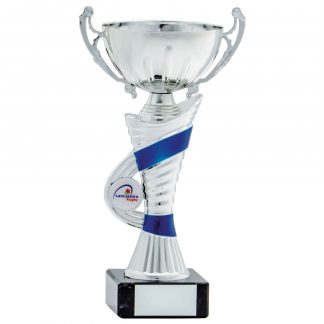 Silver and Blue Cup Trophy with Own Logo - 6 Sizes - 1790