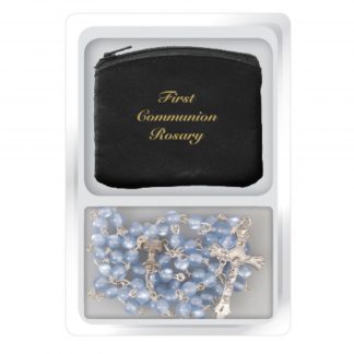 Communion Blue Pearlised Rosary Beads with Purse - C61850