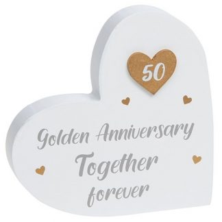 Golden Anniversary Wooden Heart Mantel Plaque - 200913
