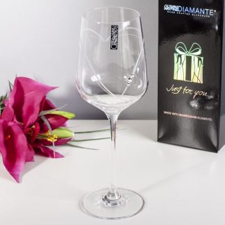 Diamante Wine Glass with Love Heart Design- SL517