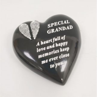 Black & Silver Heart Graveside Memorial Plaque - Grandad