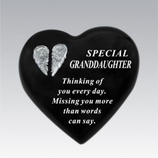 Black & Silver Heart Graveside Memorial Plaque - Granddaughter