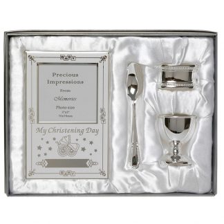 3" x 3" Silver Plated Christening Frame and Gift Set - 334