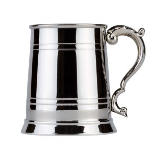 Two Line Nickel Plated 1pt Tankard - R8003