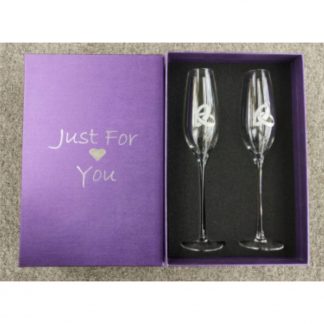 Just For You Set of Two Diamante Double Rings Champagne Flutes - X74205