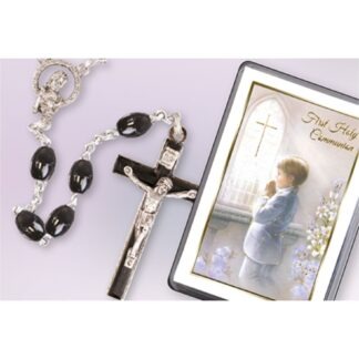 Black Rosary Beads with Prayer Card - C6027/B