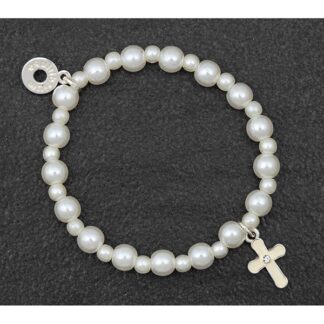 Girls Silver Plated Cross and Pearl Bracelet - 314721