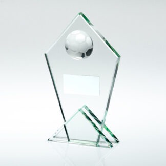 Jade glass football award featuring a pointed plaque with half ball.